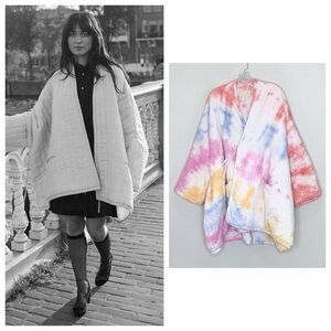 Anaak Raj Quilted Jacket (One Size) Oversized Cotton Tie-Dye Kimono